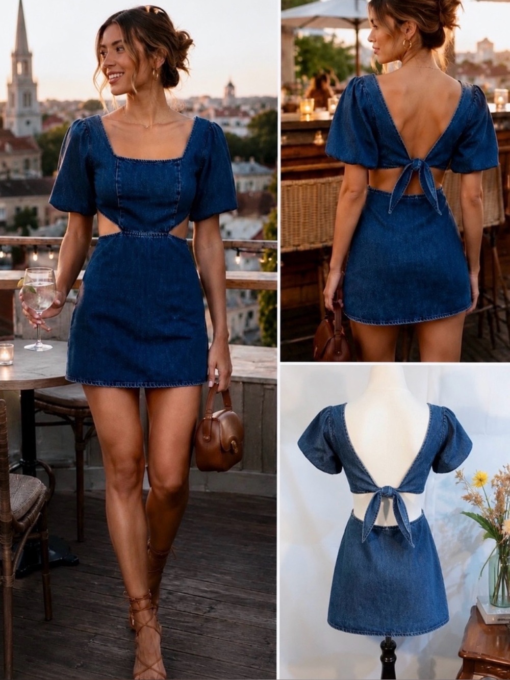 💥NWT Show Me Your Mumu City Cut Out Denim Mini Dress Deep End Size Small🧡